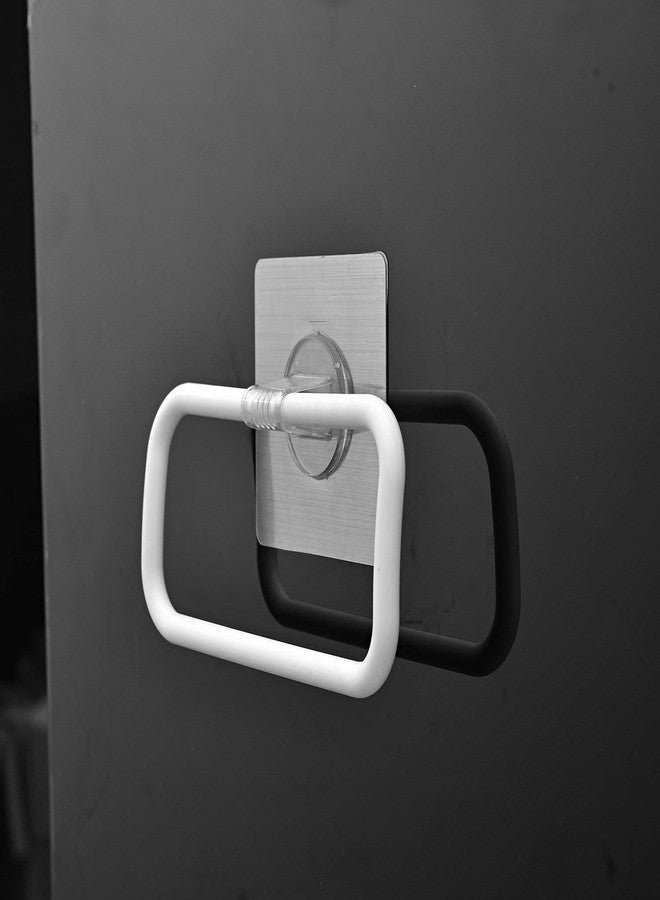 XML Magic Sticker Series Self-Adhesive Square Plastic Towel Holder Hanger Ring for Bathroom and Kitchen (White) - (Pack of 1), Standard, (xtowelringsquare) - Image 2